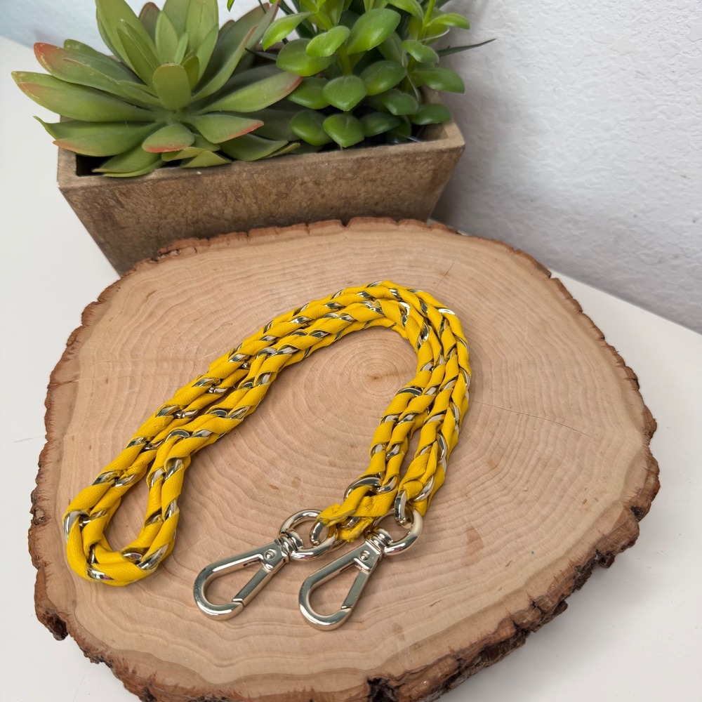 MZ Wallace Handbag Strap Women Yellow Braided Leather Chain Silver Hardware 28"